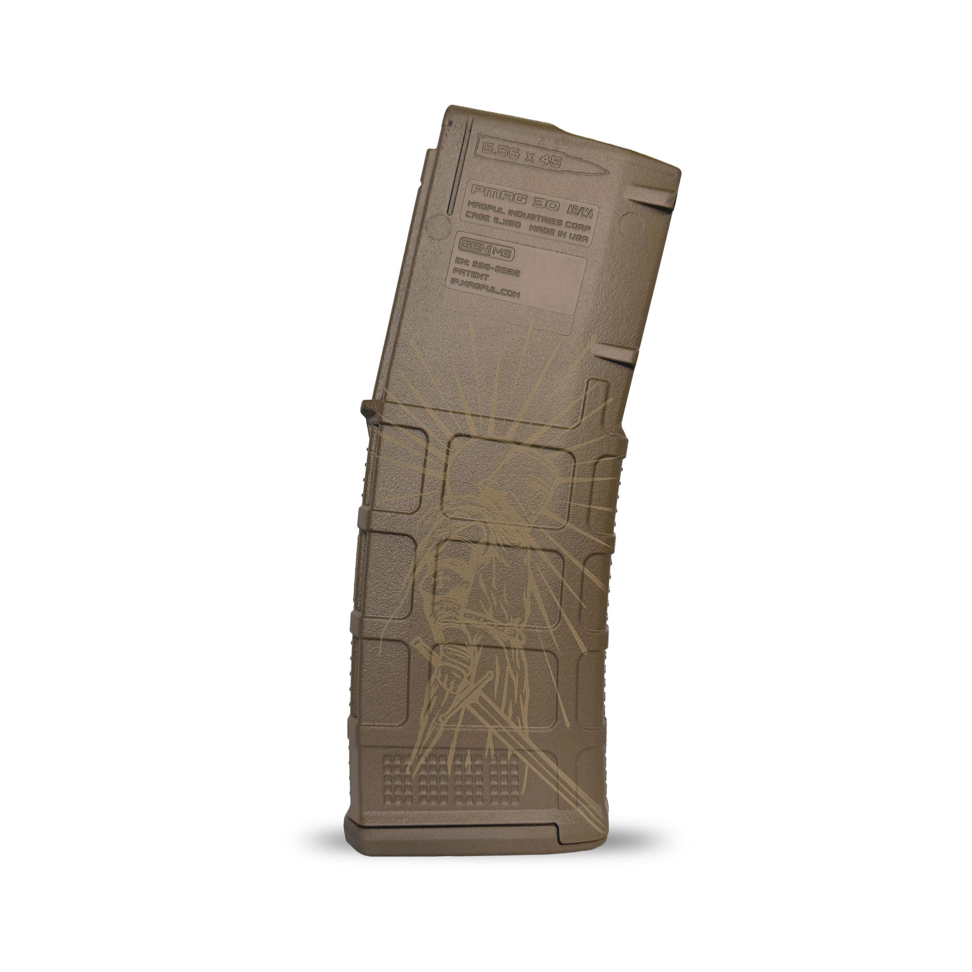 FDE Cerakote rifle magazine on a white background