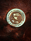 Limited edition Founders Club coin with crusader on a fur background. 