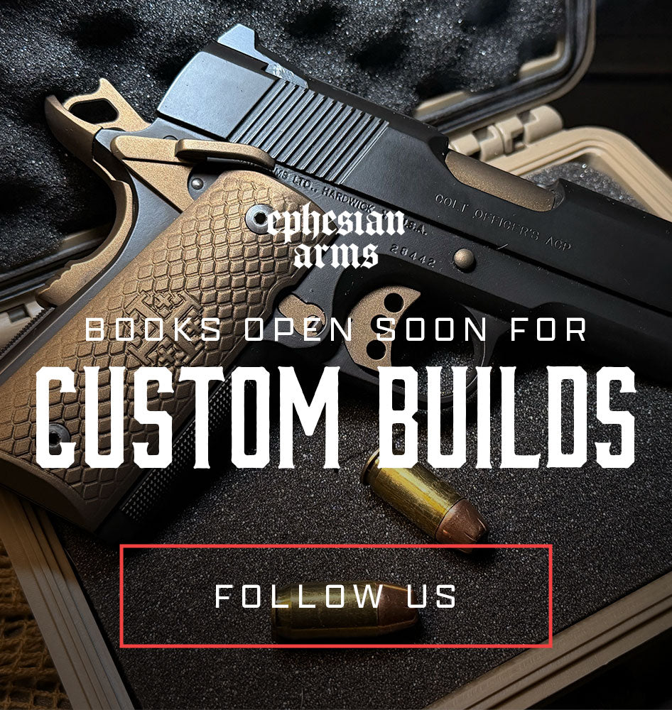 Custom 1911 pistol with burnt bronze and armored black Cerakote