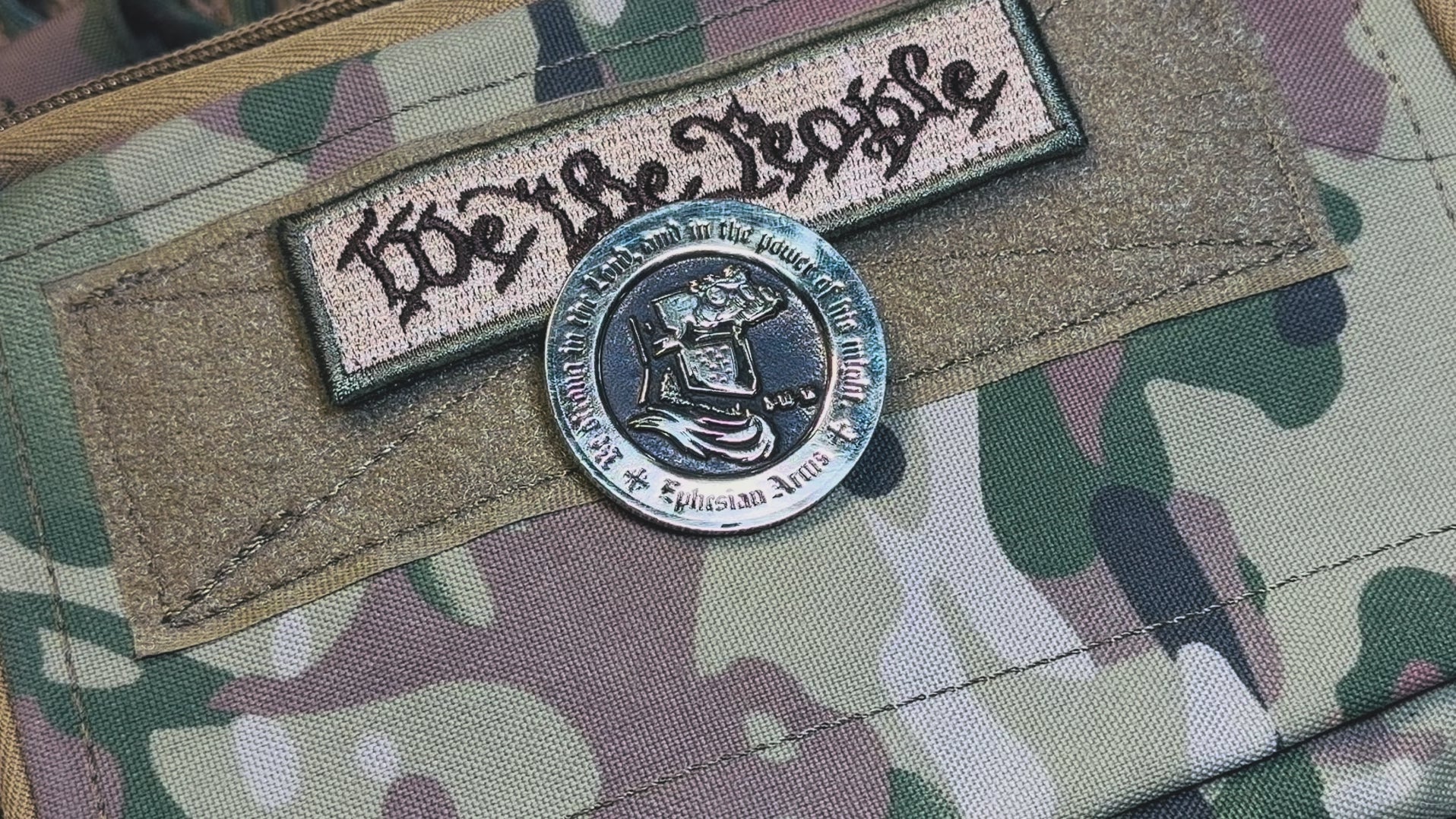 Limited edition Founders Club coin with Crusader on a camouflage background. 